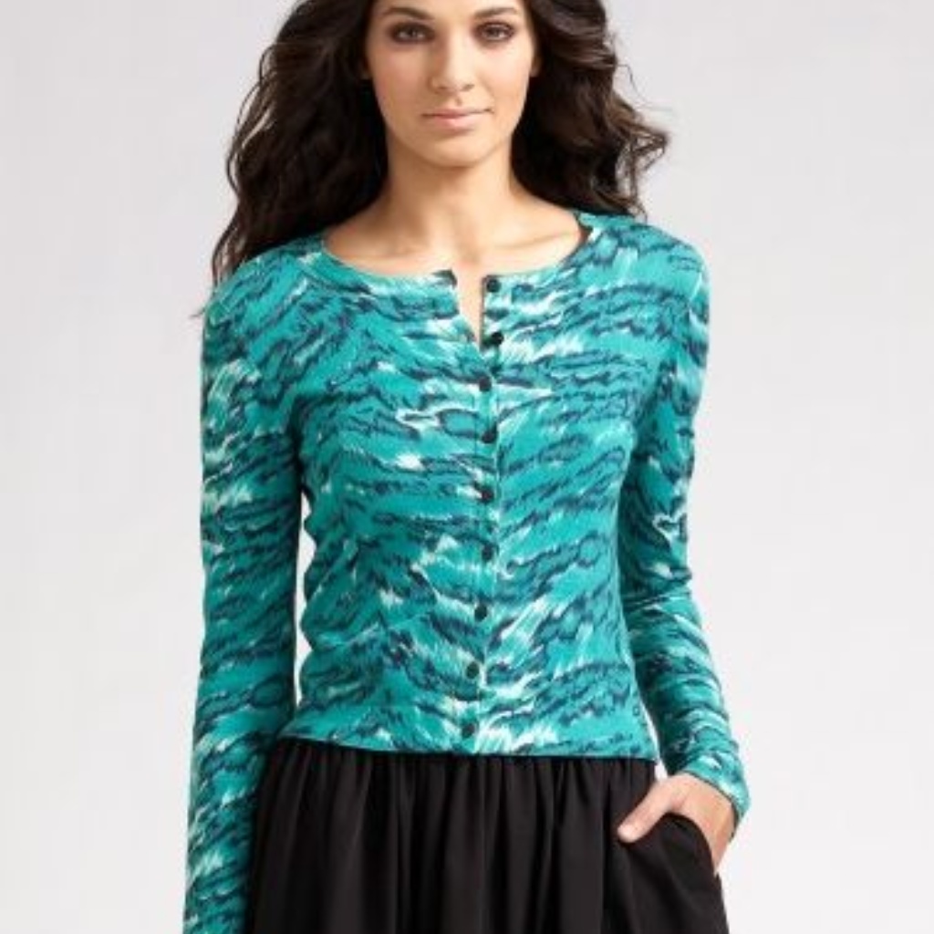 Dvf Ibiza Palace Tiger Green Cardigan - Petite
